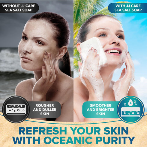 JJ CARE Sea Salt Soap 4.5 oz. (Pack of 3), Salt Soap for Face and Body, Sea Salt Soap Bar with Goat's Milk and Olive Extract, For All Skin Types Moisturizing Salt Soap